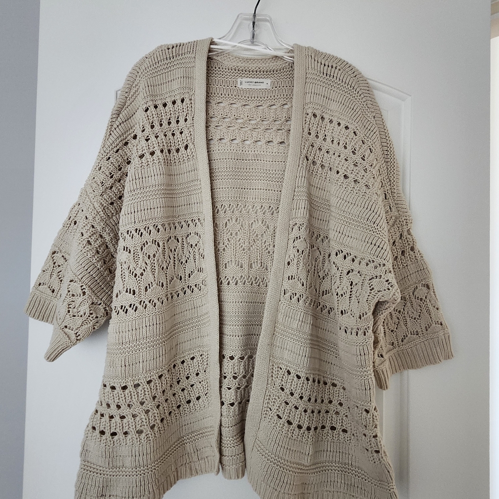 Lucky Brand Cream Open-Knit Cardigan